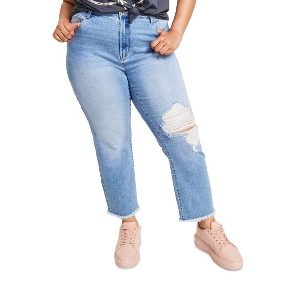 CELEBRITY PINK Plus Size High-Rise Straight-Leg Distressed Ankle Jeans NWT - Picture 1 of 9